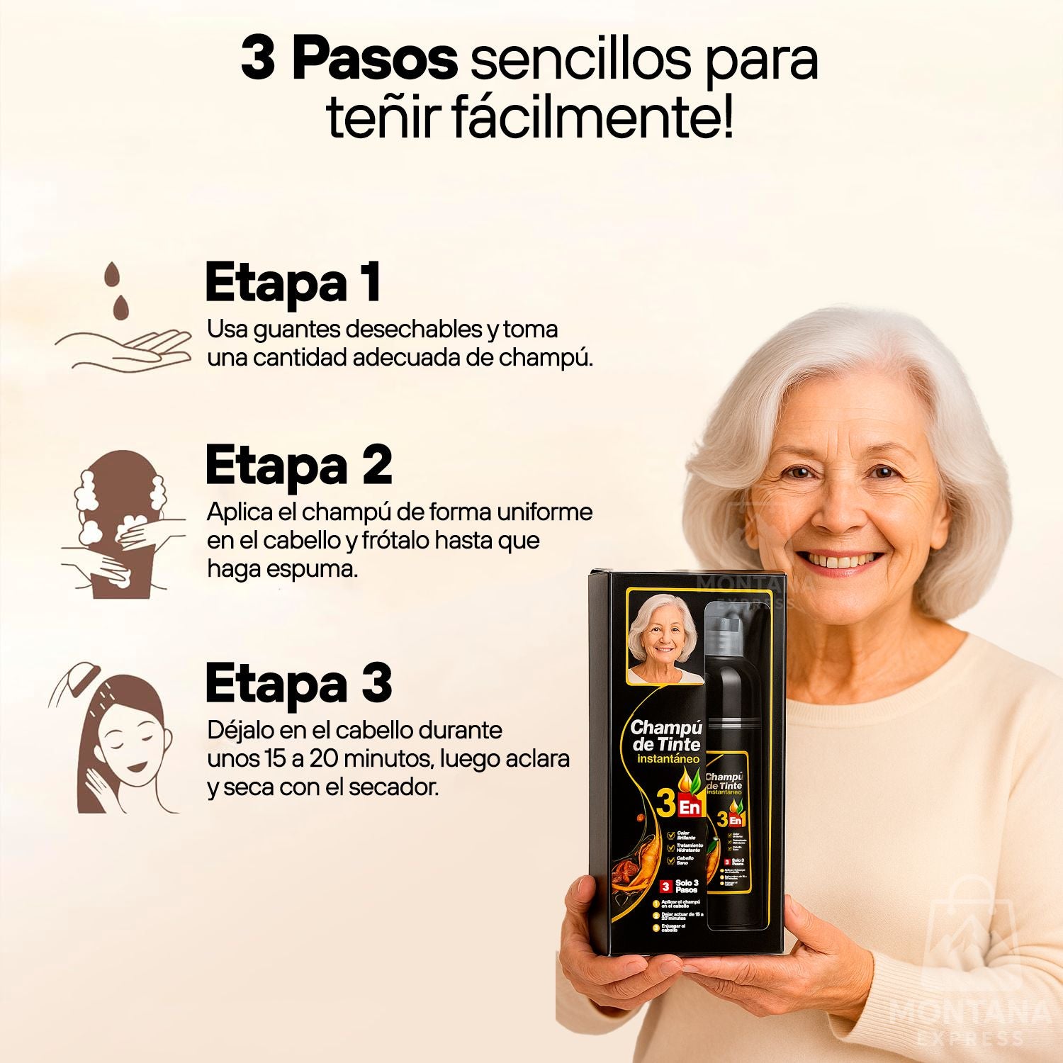 Champú de Tinte Instantáneo 3 en 1 -  Comprá 1 y llevate 2 + Regalo exclusivo